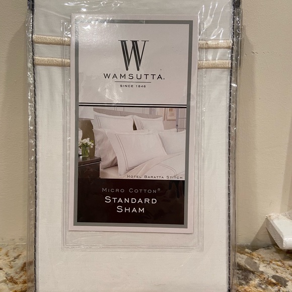 NEW WAMSUTTA MICRO COTTON STANDARD KING SHAM HOTEL BARATTA STITCH WHITE GOLD